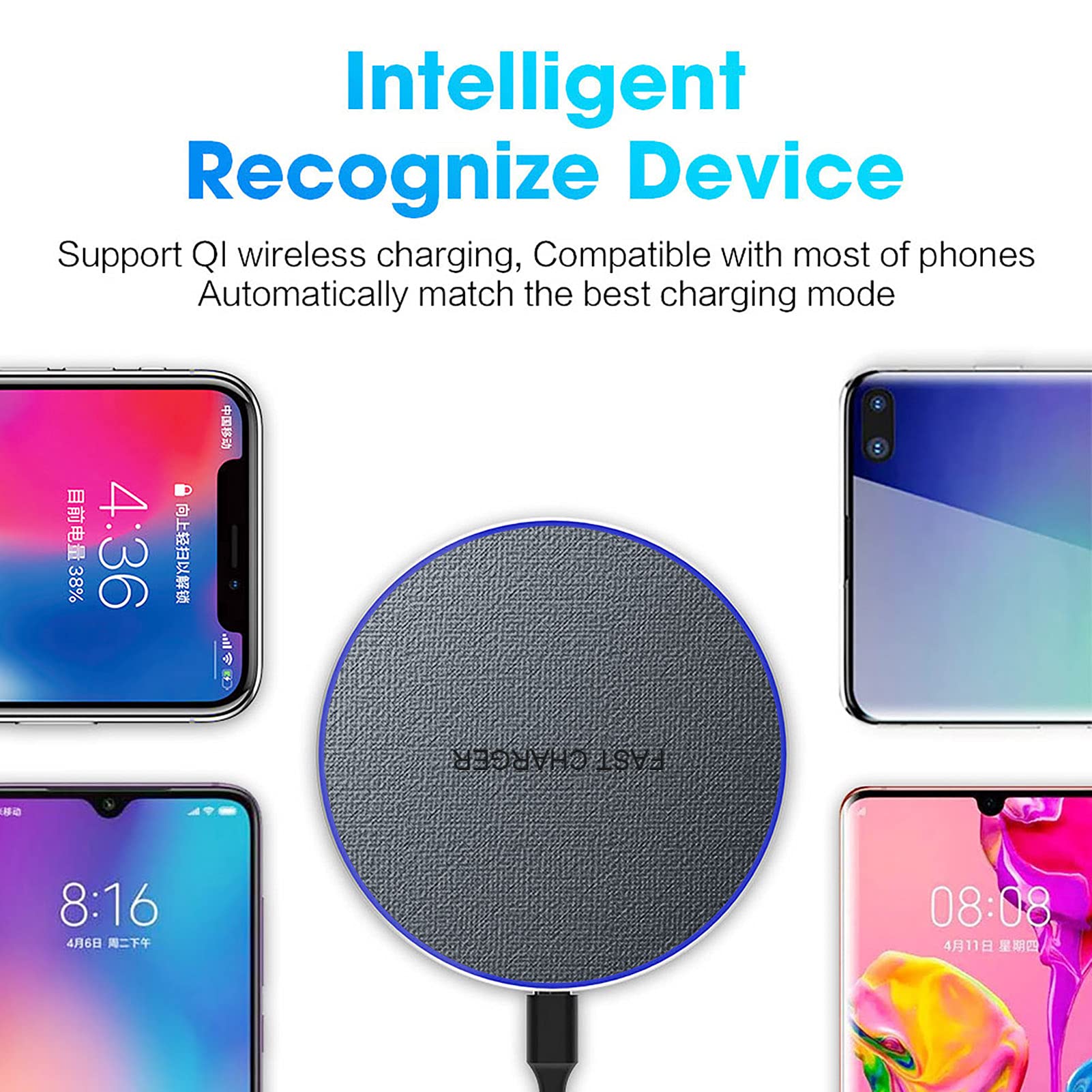 20W Fast Wireless Charging Pad - Qi-Certified Wireless Charger Compatible with iPhone 16 Pro Max/15/14/13/12/11/X/XS/8 Plus, AirPods Pro/4, Samsung Galaxy S25/S24/S23/S22/S21/S20/S10/Note 20/10 (Grey) - Perfect for Bedside, Office & Car Use