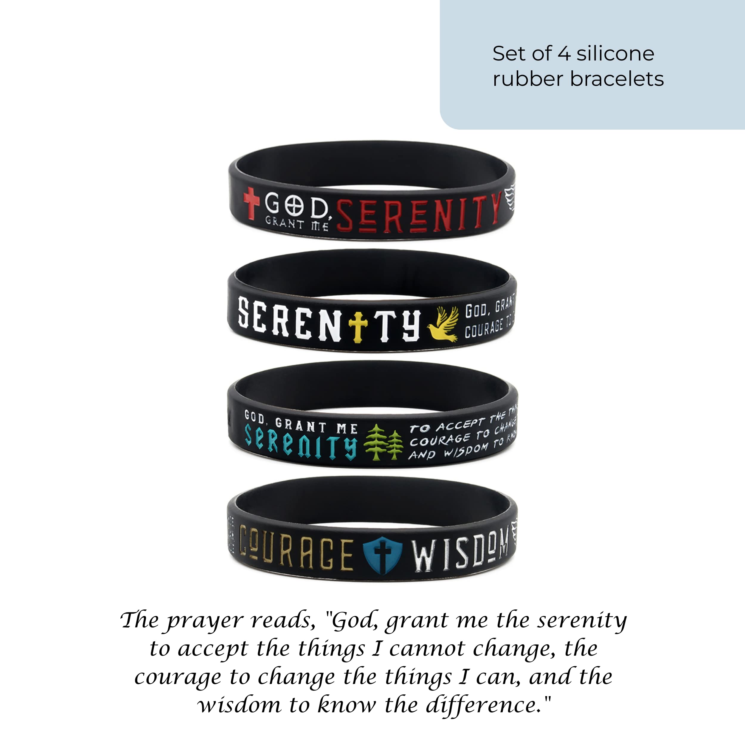 Inkstone Serenity Prayer Silicone Rubber Bracelets - Inspirational Wristbands for Men & Women - Motivational Accessories for Daily Wear, Yoga, Meditation & Spiritual Gifts