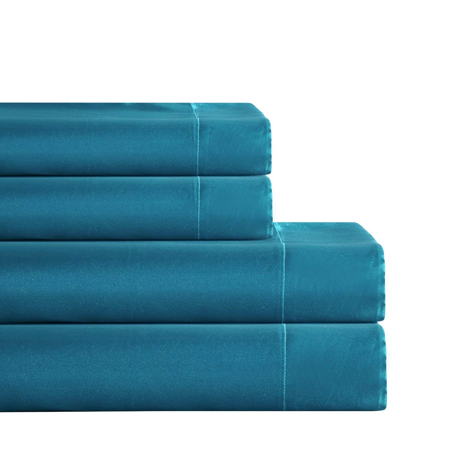 Luxury 100% Satin King Size Bed Sheets Set - 4 Piece Ultra Soft & Silky Bedding with 16