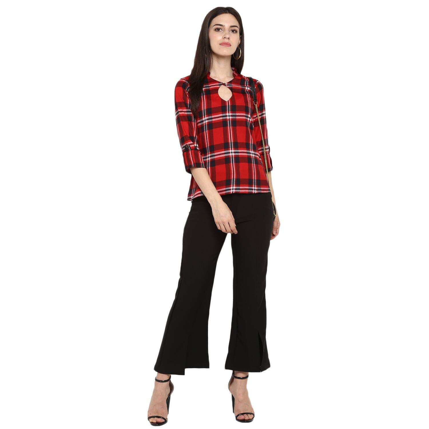 Indietoga Women's Red & Black Checkered Flannel Shirt - XS to 7XL Plus Size Casual Button Down Top for Fall & Winter Layering