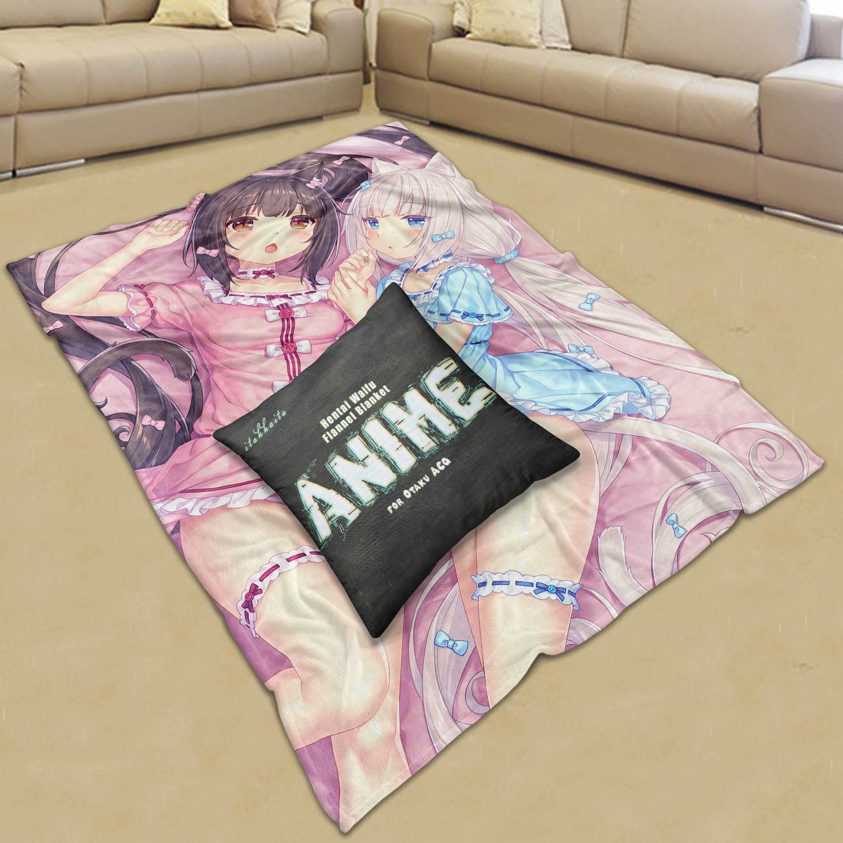 itakkaito Fleece Blanket - Soft Flannel Plush Throw for Couch, Bed & Sofa - Warm Cozy Nekopara Chocola Neko Girls Design - All Season Fuzzy Blanket for Home, Office & Gifts