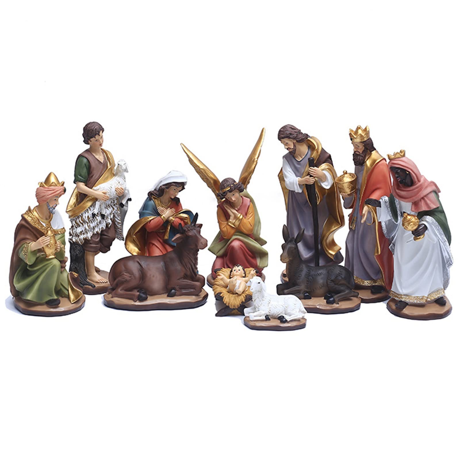 XDJ Traditional Religion Jesus Nativity Manger Set - 11pcs Resin Christmas Holy Family Statue with Baby Jesus, Mary & Joseph - Perfect for Holiday Decor, Church Displays & Christian Gift Giving