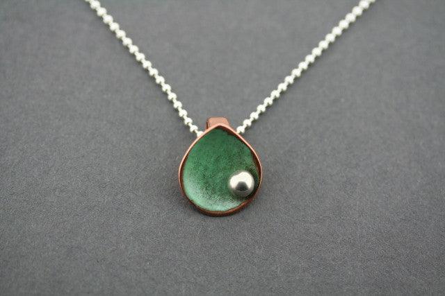 Patina Copper Teardrop Disc Pendant with Silver Ball on 45cm Ball Chain - Elegant Necklace for Women, Perfect for Casual Wear, Date Nights & Special Occasions