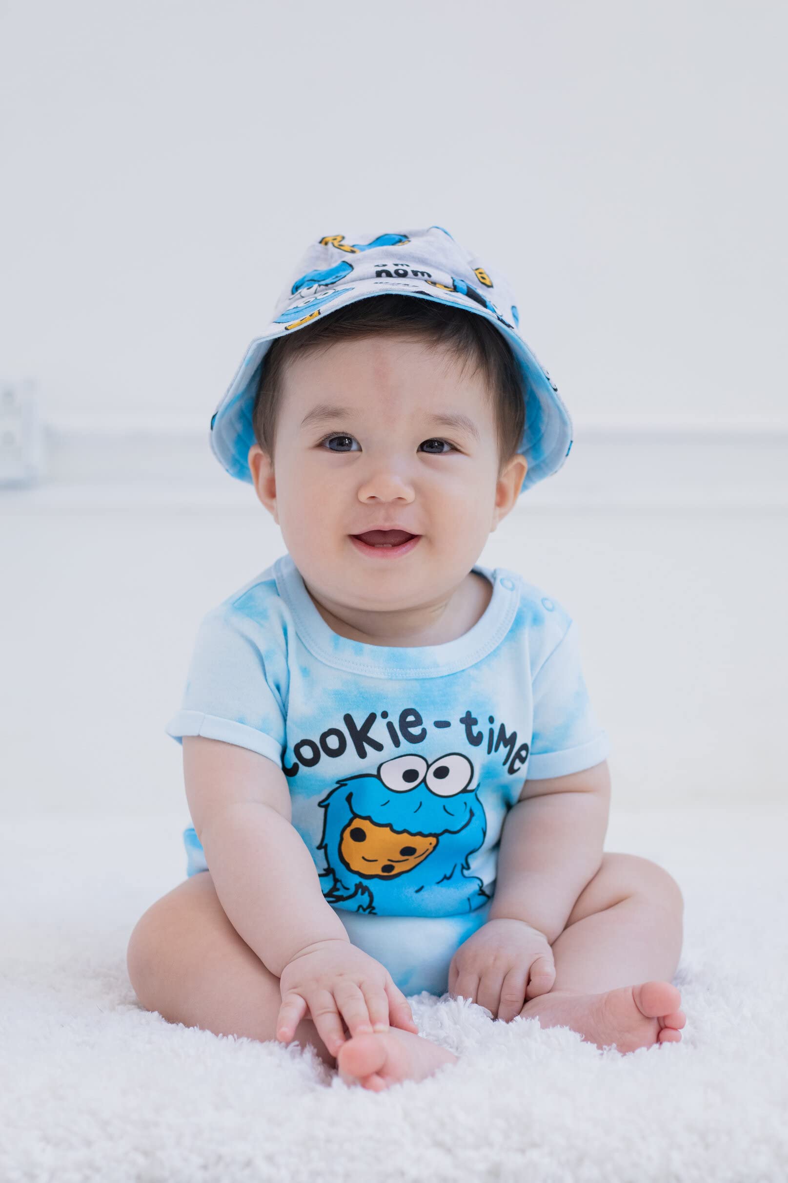 **Sesame Street Elmo Cookie Monster Big Bird Baby Romper & Sun Hat Set – Newborn to Toddler Outfit for Playtime & Photo Shoots**