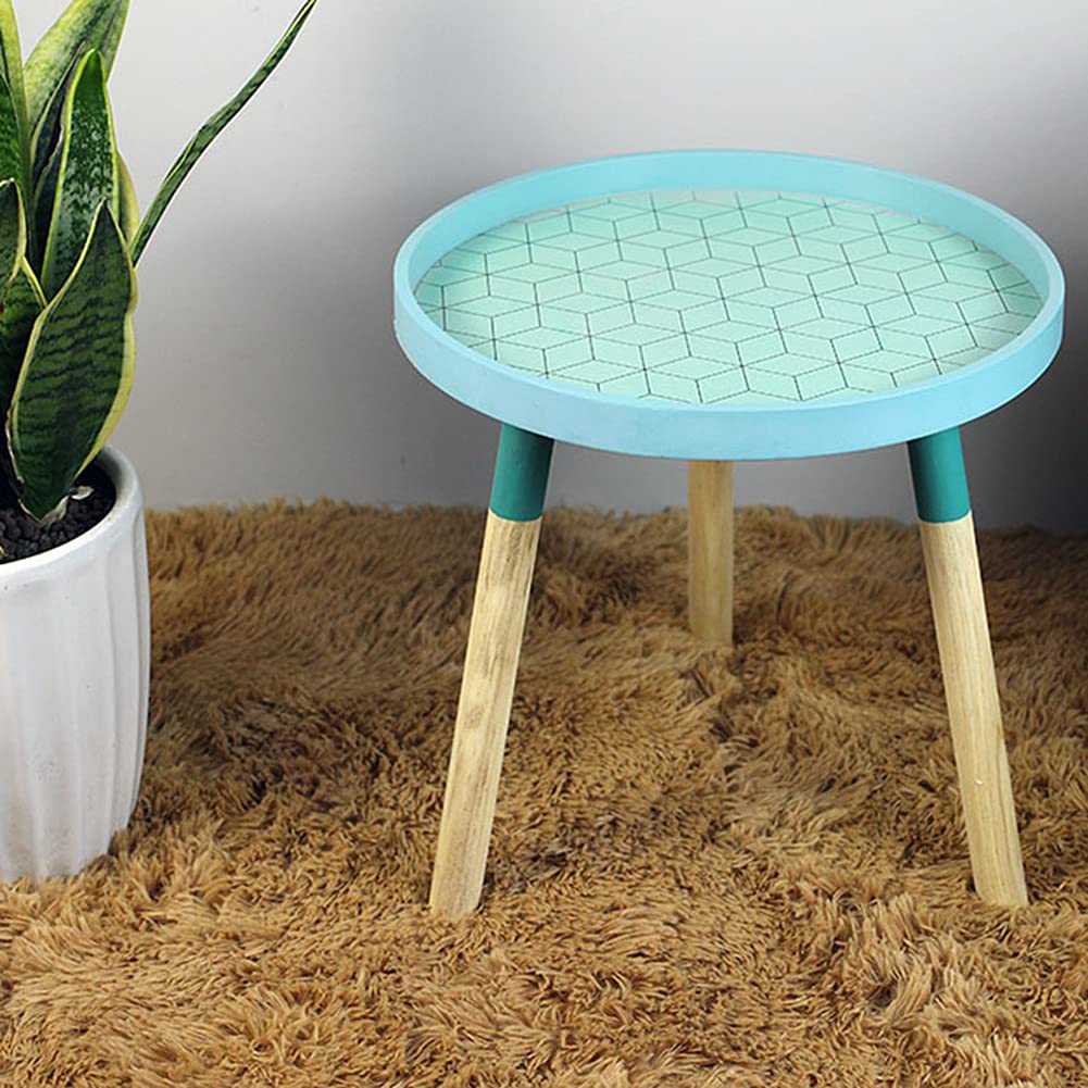 Round Wooden End Table with Tray - Small Side Table, Nightstand, Coffee Table & Plant Stand for Living Room, Bedroom, Office - Sturdy Tripod Base - Perfect for Small Spaces, Balcony Decor & Home Organization (Blue)