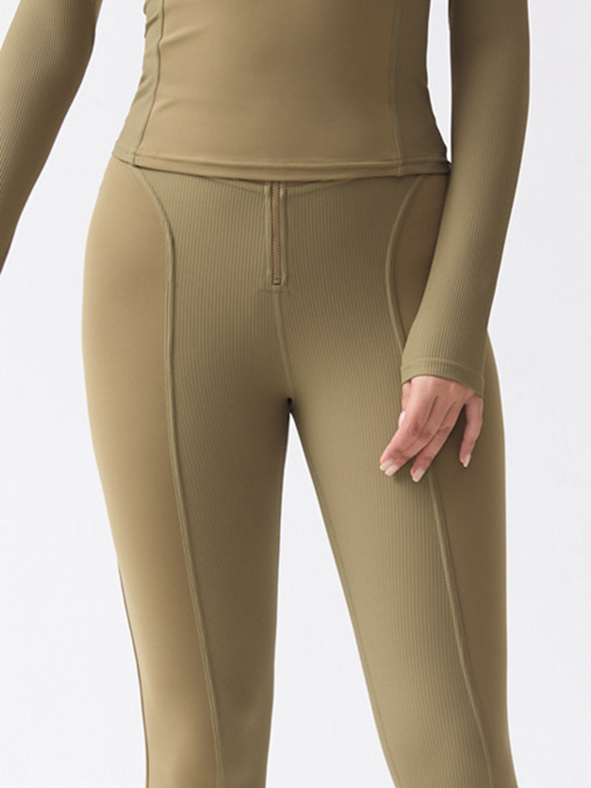 ZASUWA Women's High Waist Zipper Ribbed Leggings - Yoga, Workout & Casual Wear