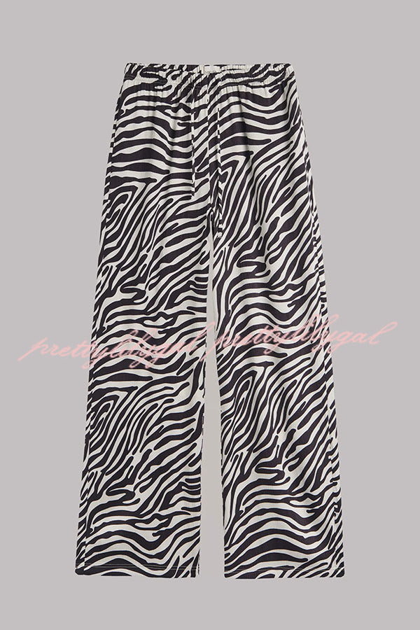 Emmie Zebra Print Elastic Waist Pocketed Wide Leg Pants - Women's Comfortable Lounge Pants for Yoga, Travel & Casual Wear