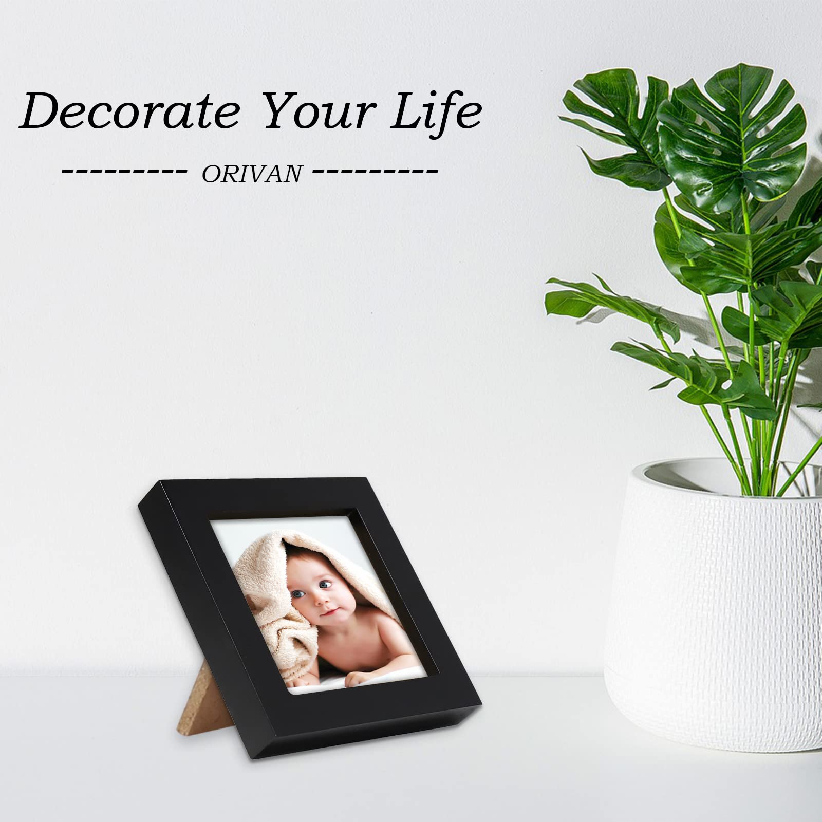 Black 5x5 Picture Frames Set of 4 - Solid Wood Wall & Tabletop Photo Frames for Home Decor, Wedding Photos, Family Portraits & Office Display
