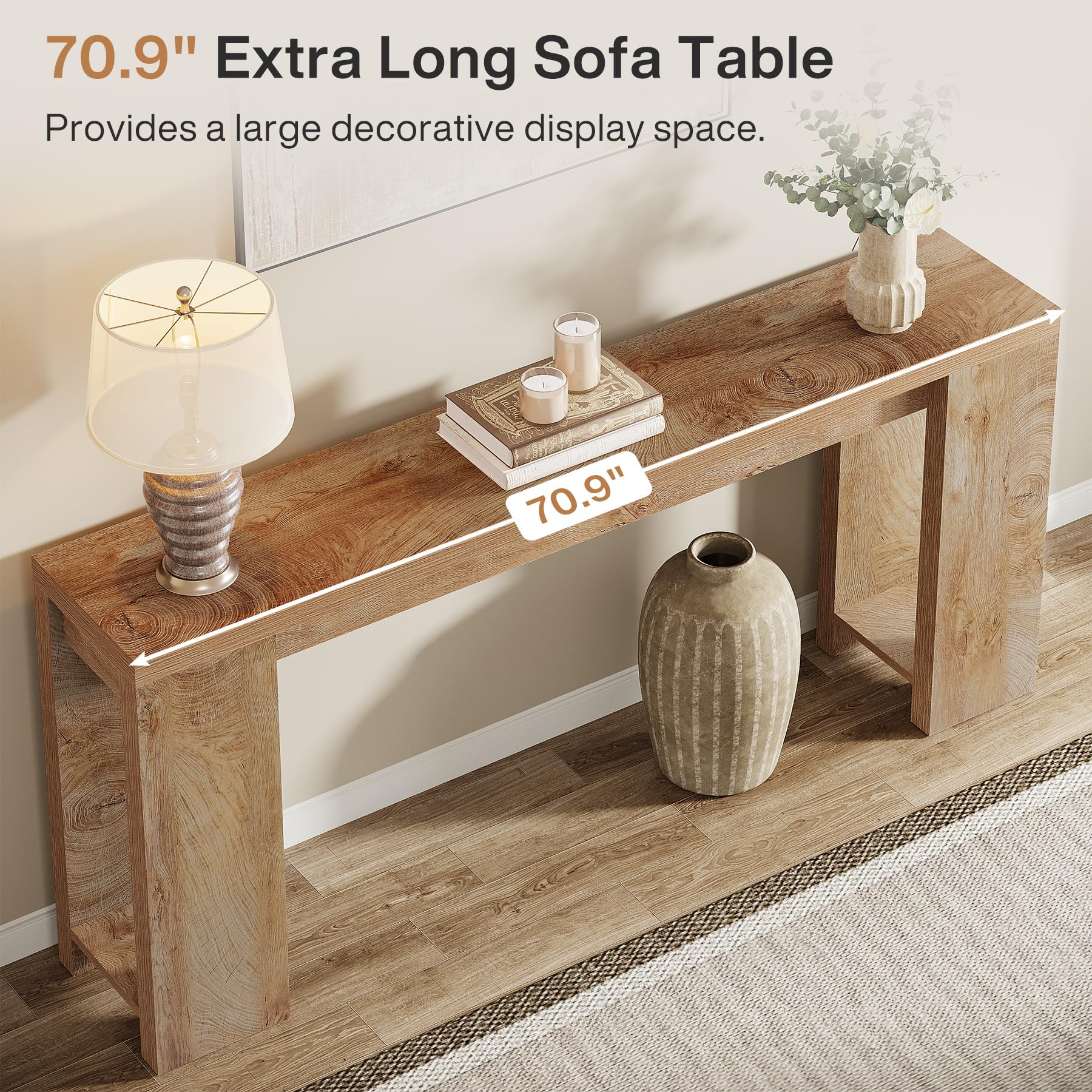 Tribesigns 70.9-Inch Extra Long Farmhouse Console Table - Light Oak Brown Sofa Table for Behind Couch, Narrow Entryway Accent Table - Perfect for Living Room, Hallway, Entrance & Foyer Decor | Ideal for Small Spaces, Home Office & Apartment Entryways
