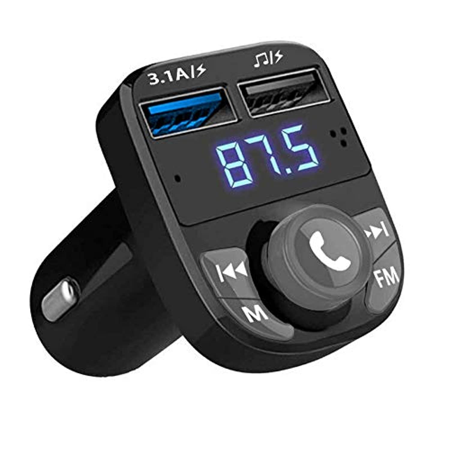 QUMOX Wireless Bluetooth FM Transmitter for Car - Hands-Free Calling, MP3 Music Player, Dual USB Charger (2.4A/1A) - Compatible with iPhone, Android Smartphones - Perfect for Road Trips & Commuting