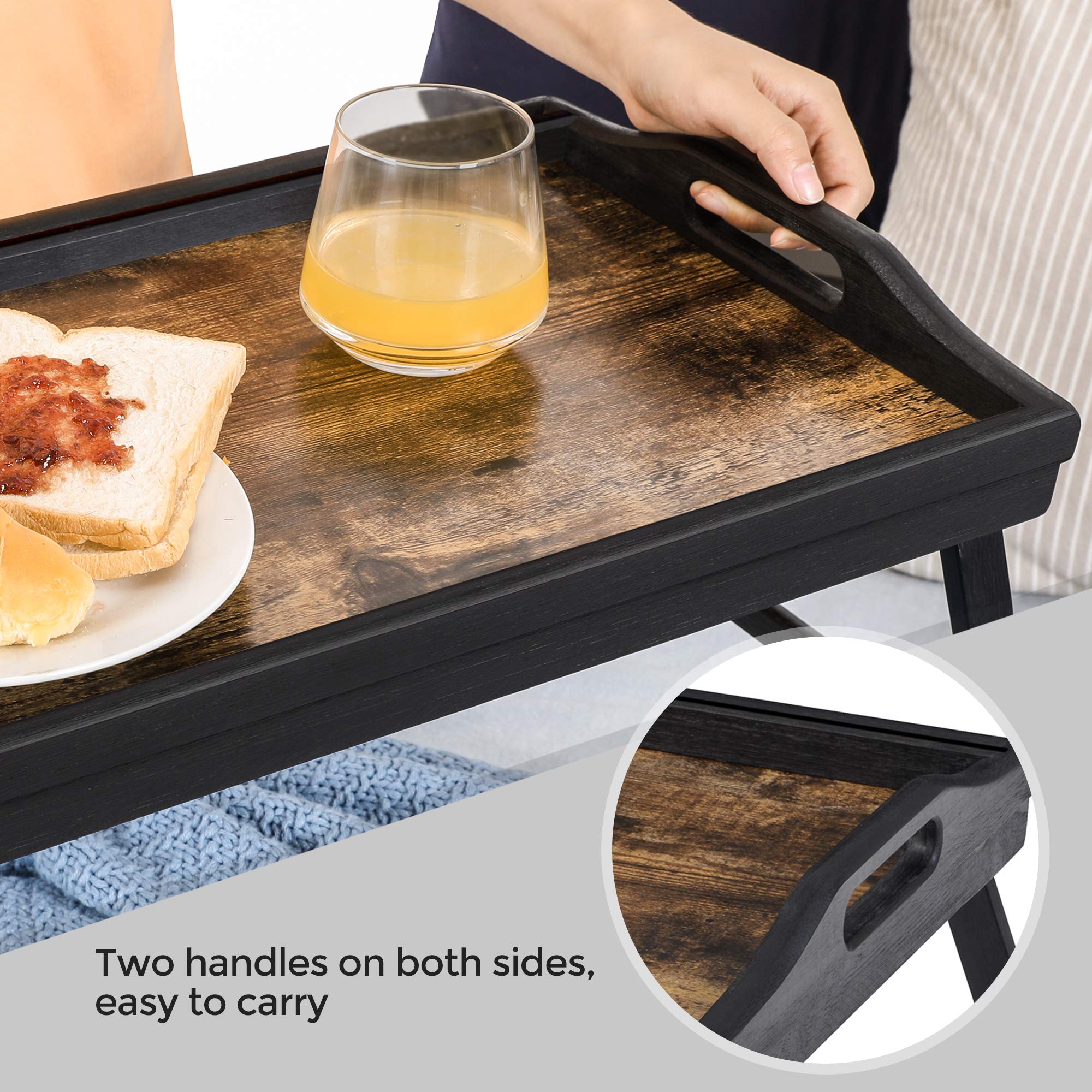 SONGMICS Bamboo Bed Tray with Folding Legs - Breakfast & Laptop Tray for Sofa/Bed Use