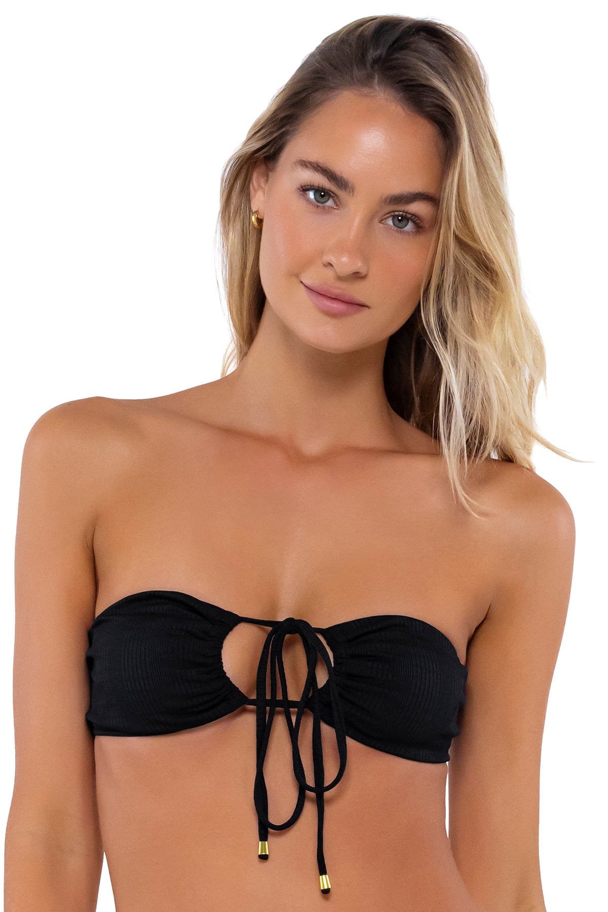 B Swim Black Baja Rib Sasha Bikini Top - Sexy Halter Bikini Top for Women, Perfect for Beach, Pool, and Summer Vacations