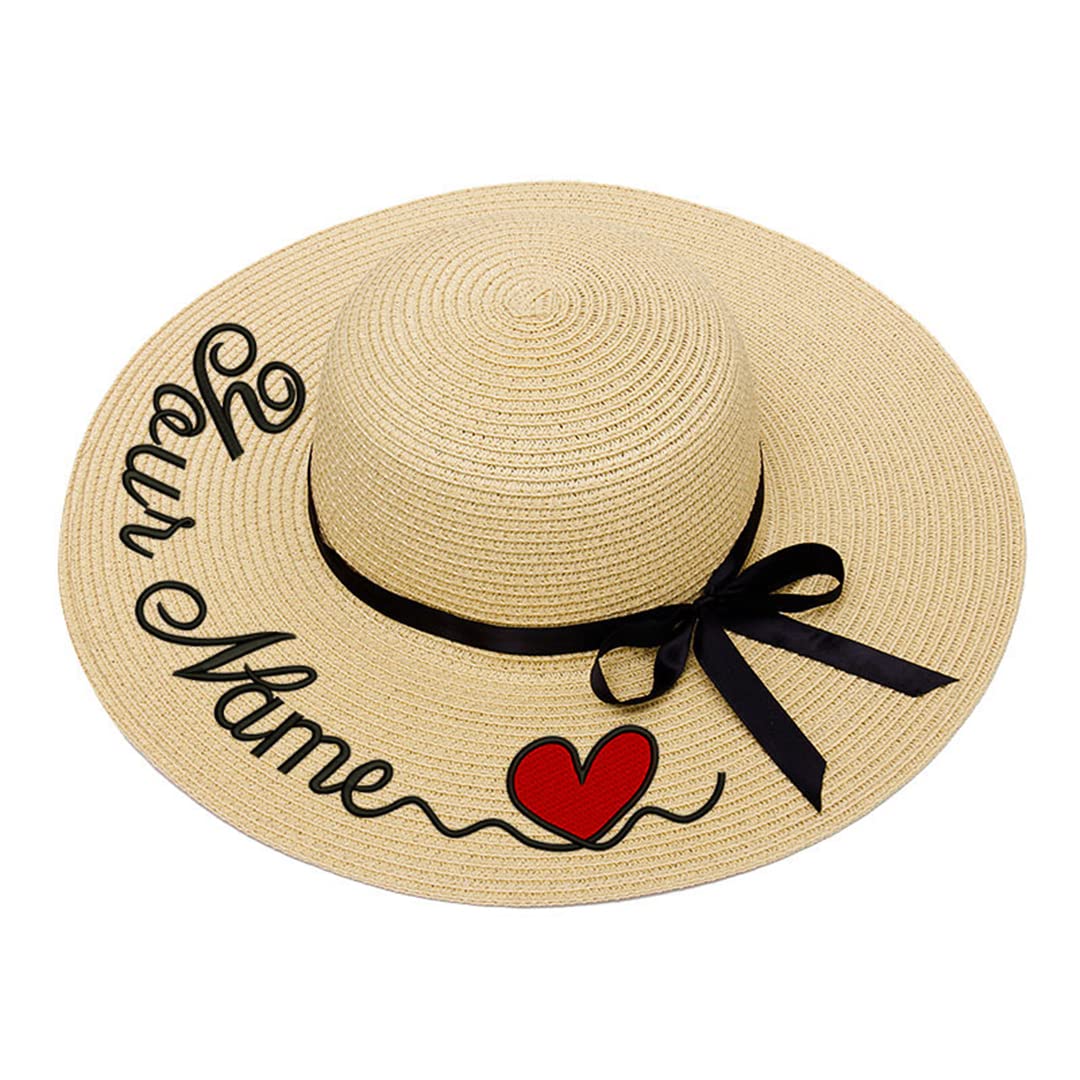 Custom Embroidered Women's Straw Hat with Personalized Text & Logo - Wide Brim Summer Beach Hat for Outdoor Activities, Vacations, and Sun Protection