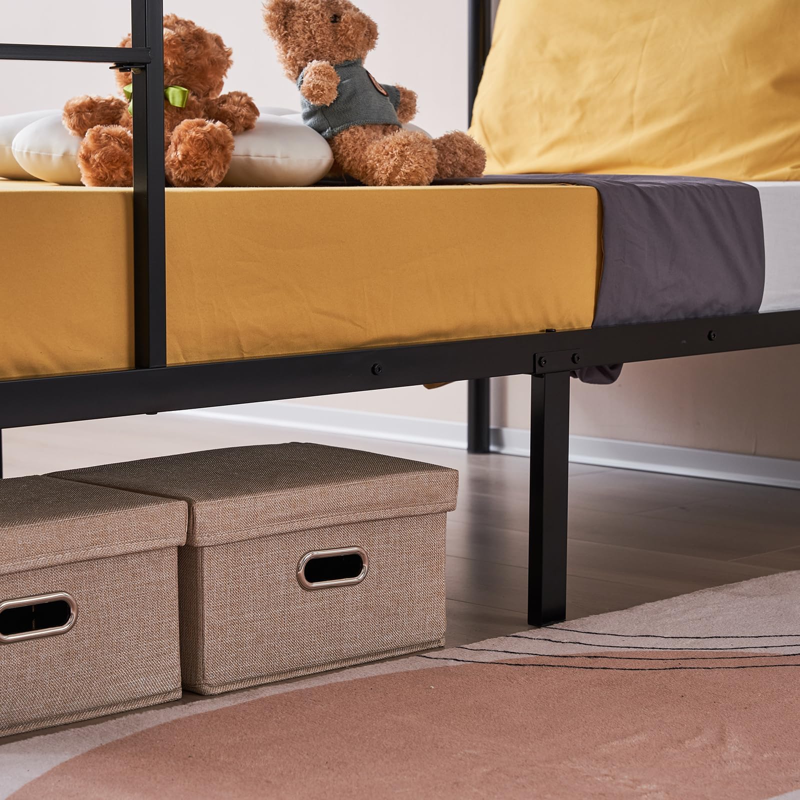 Karl Home Black Twin Over Twin Metal Bunk Bed with Built-in Ladder & Safety Guardrail - Space Saving Bunk Bed for Kids, Teens & Adults (No Box Spring Needed) - Perfect for Small Bedrooms, Dorms & Guest Rooms