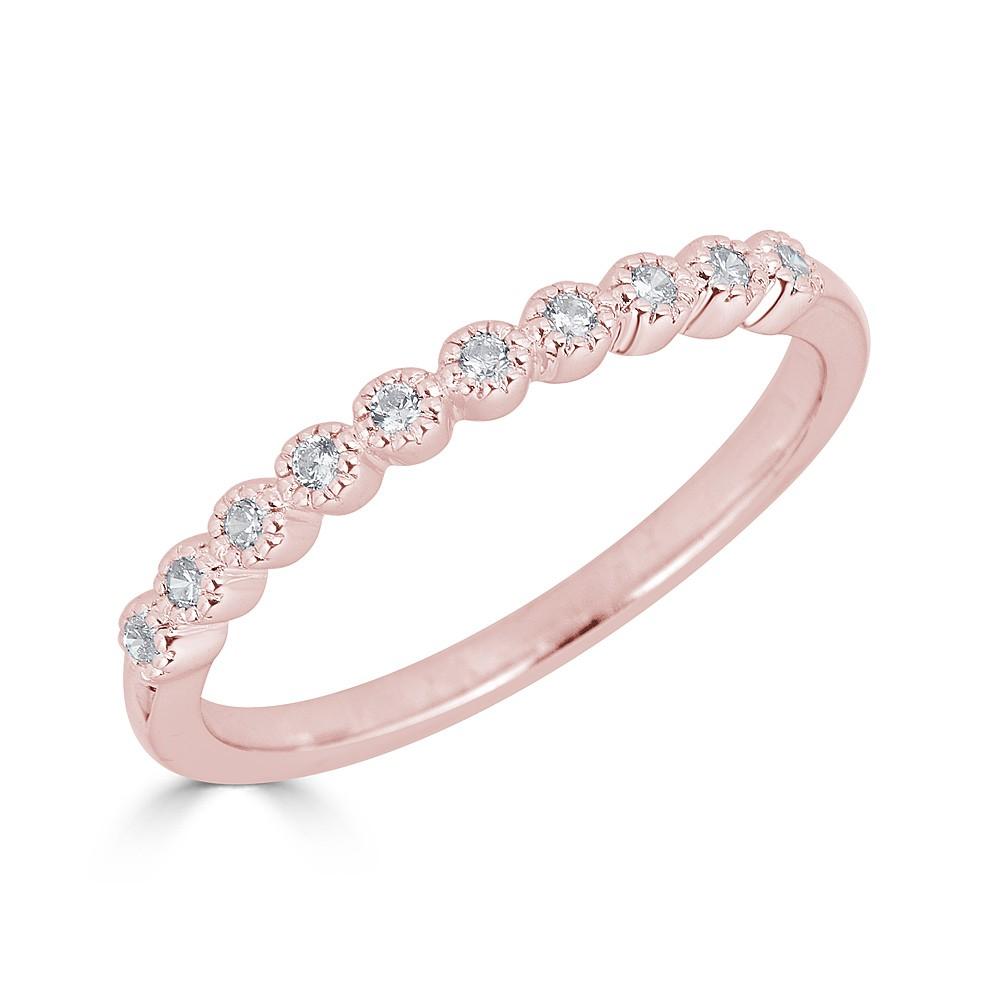 14KT Gold 0.10 CTW Diamond Beaded Bezel Band Ring for Women - Elegant Stackable Wedding Band, Anniversary Gift, or Everyday Jewelry