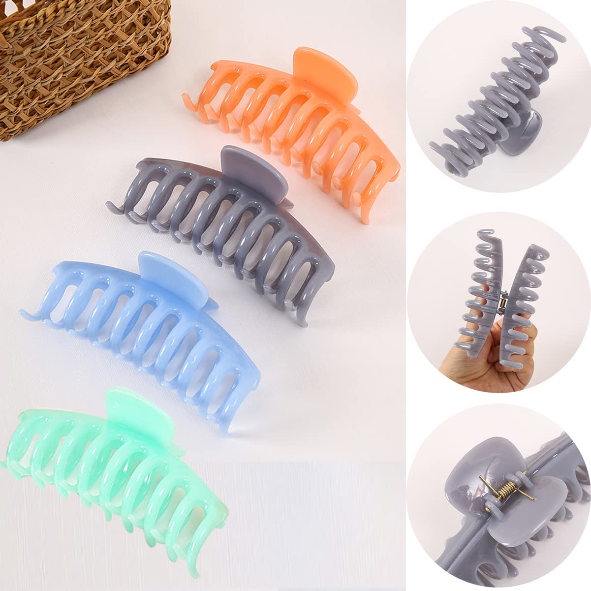 Non-Slip Jelly Hair Claw Clips for Women - 4 Pack Strong Hold Hair Clips for Thin, Thick, Curly, Long & Short Hair - Perfect for Work, Gym, Travel & Everyday Use - Great Gift for Women & Girls (Style D)