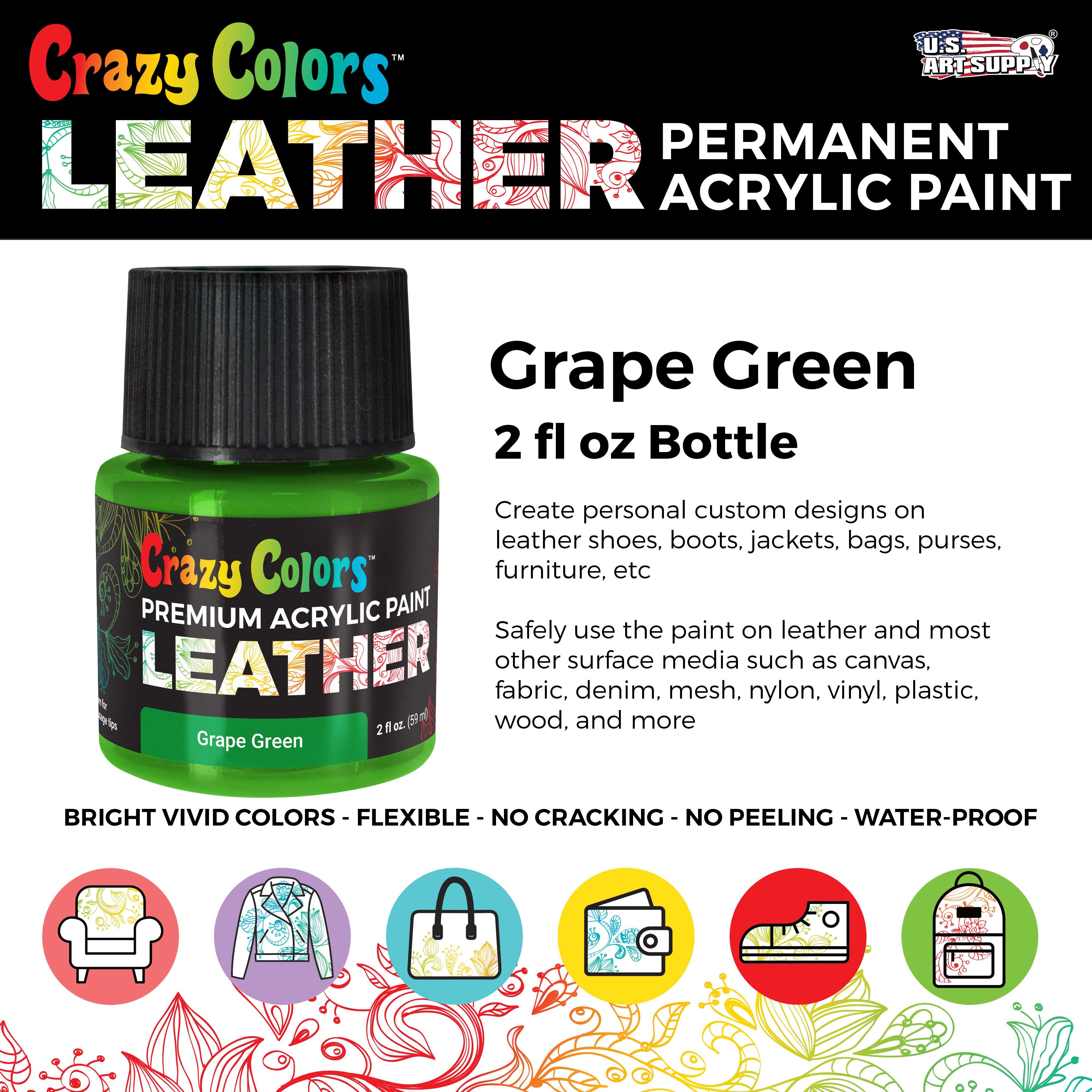 Premium Grass Green Acrylic Leather & Shoe Paint - 2 oz Bottle | Flexible, Crack, Scratch & Peel Resistant | Customize Sneakers, Jackets, Bags, Purses & Furniture | Perfect for DIY Art Projects, Shoe Restoration & Fashion Design