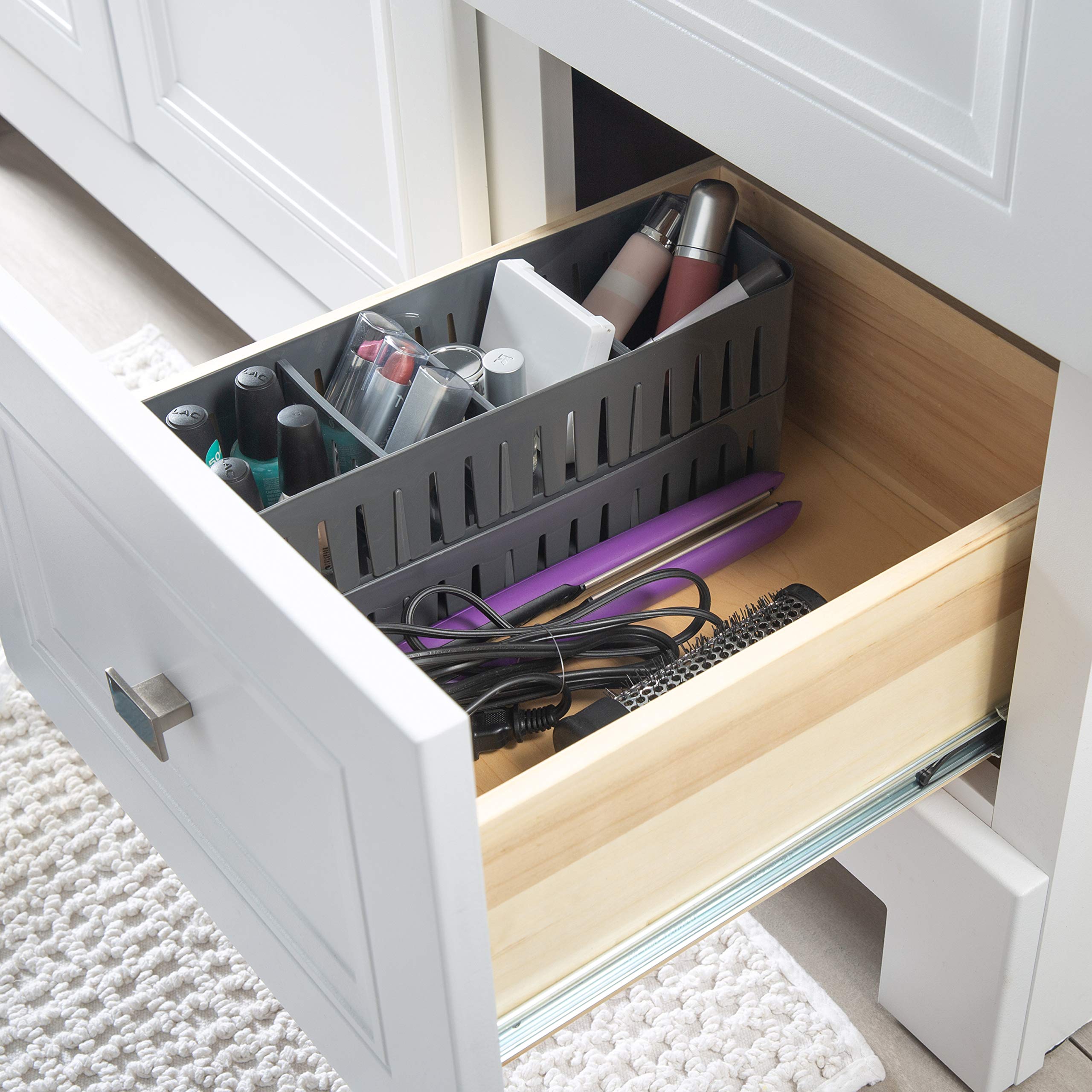 4-Compartment Stackable Storage Bin - Adjustable Dividers for Office, Bathroom & Dorm Organization