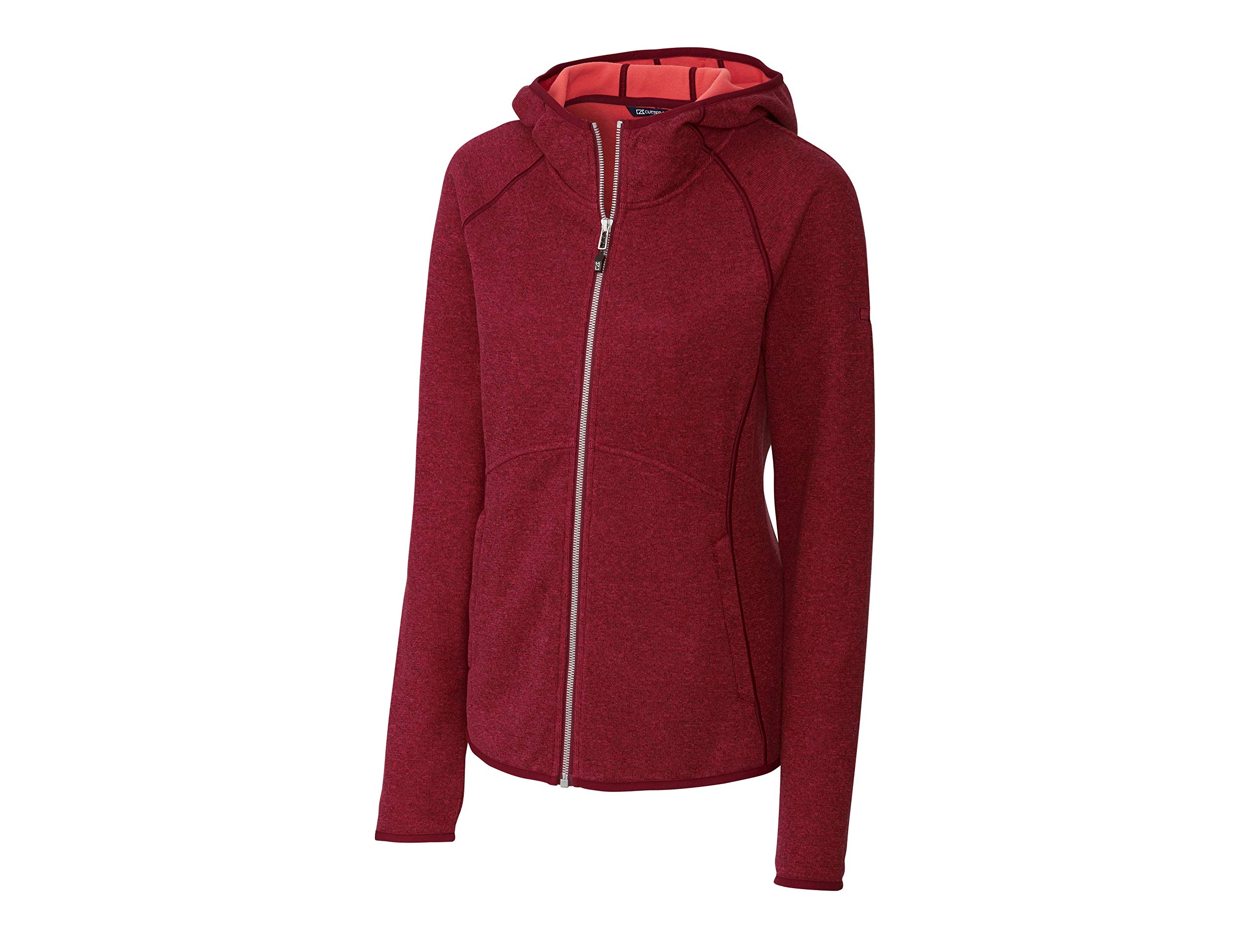 Cutter & Buck Women's Hooded Full Zip Jacket - Red, Medium | Lightweight Water-Resistant Outdoor Jacket for Hiking, Running & Casual Wear