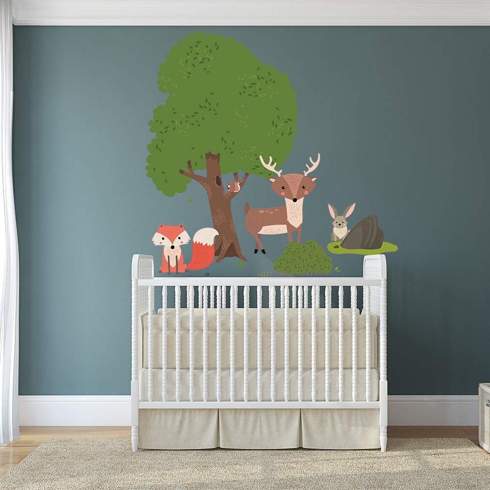 Woodland Animal Wall Stickers - Fox, Bunny, Bird & Rabbit Nursery Decals for Kids Room Decor | Removable Vinyl Forest Creature Sticker Set | Perfect for Baby Nursery, Playroom & Classroom Decorations