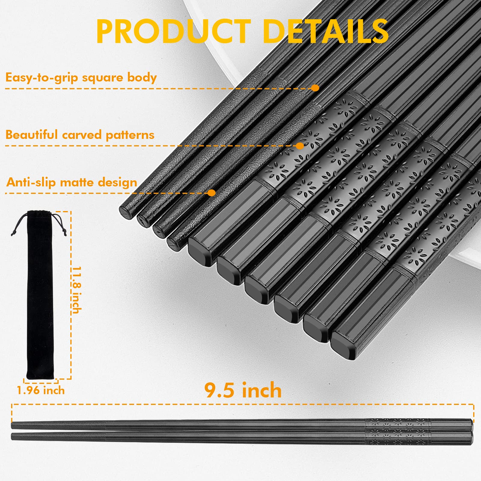 Fiberglass Chopsticks Set - 5 Pairs Reusable, Dishwasher Safe for Asian Cuisine | Home & Restaurant Use