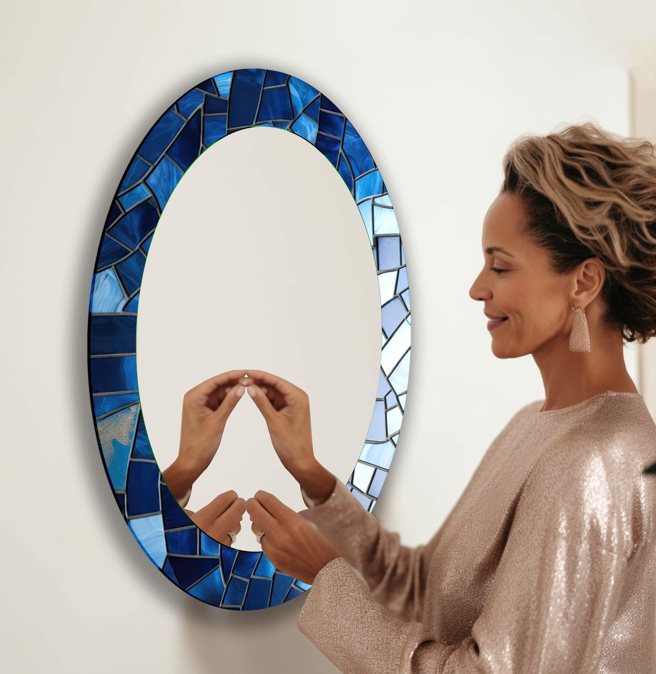Elegant Blue Oval Wall Mirror for Home Decor - Perfect for Living Room, Bedroom & Entryway Decoration