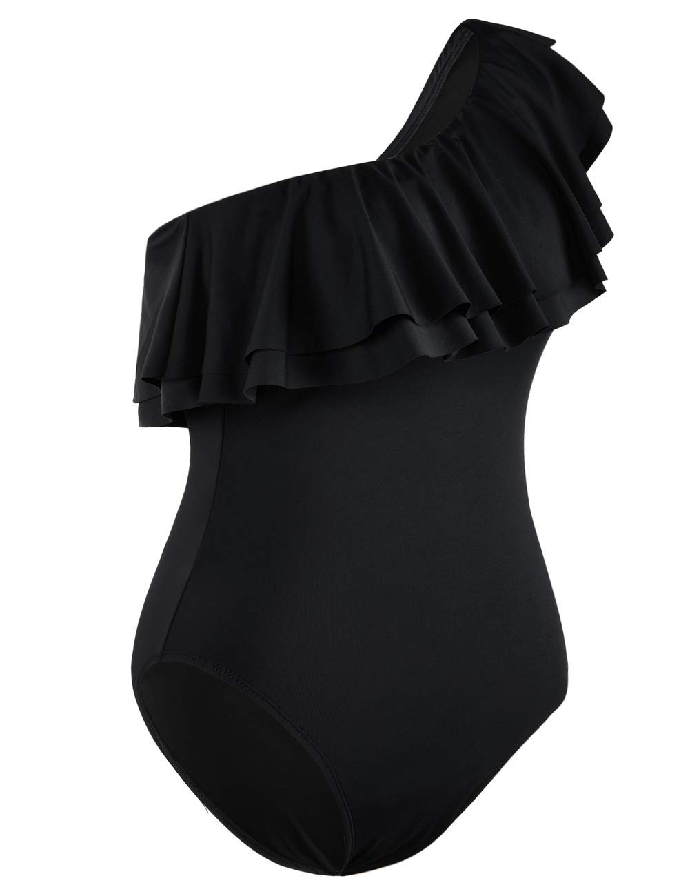 Hilor Women's One Shoulder Asymmetric One Piece Swimsuit with Ruffles - Sexy Bathing Suit for Beach, Pool Party & Summer Vacation