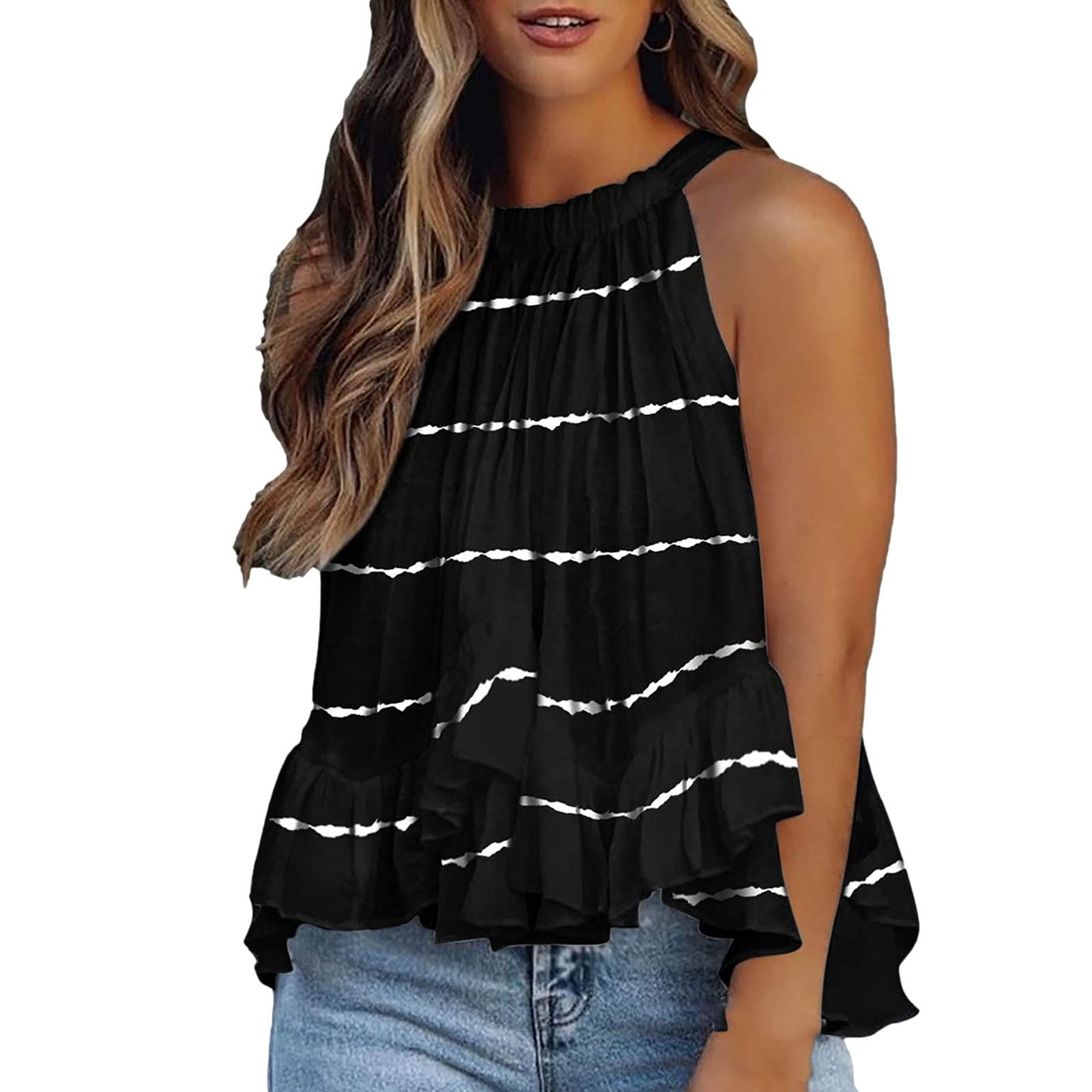 Women's Daisy Printed Halter Tops - Sleeveless Casual Summer Tank Tops & Sexy Blouses | Perfect for Beach Outfits, Music Festivals & Summer Vacations