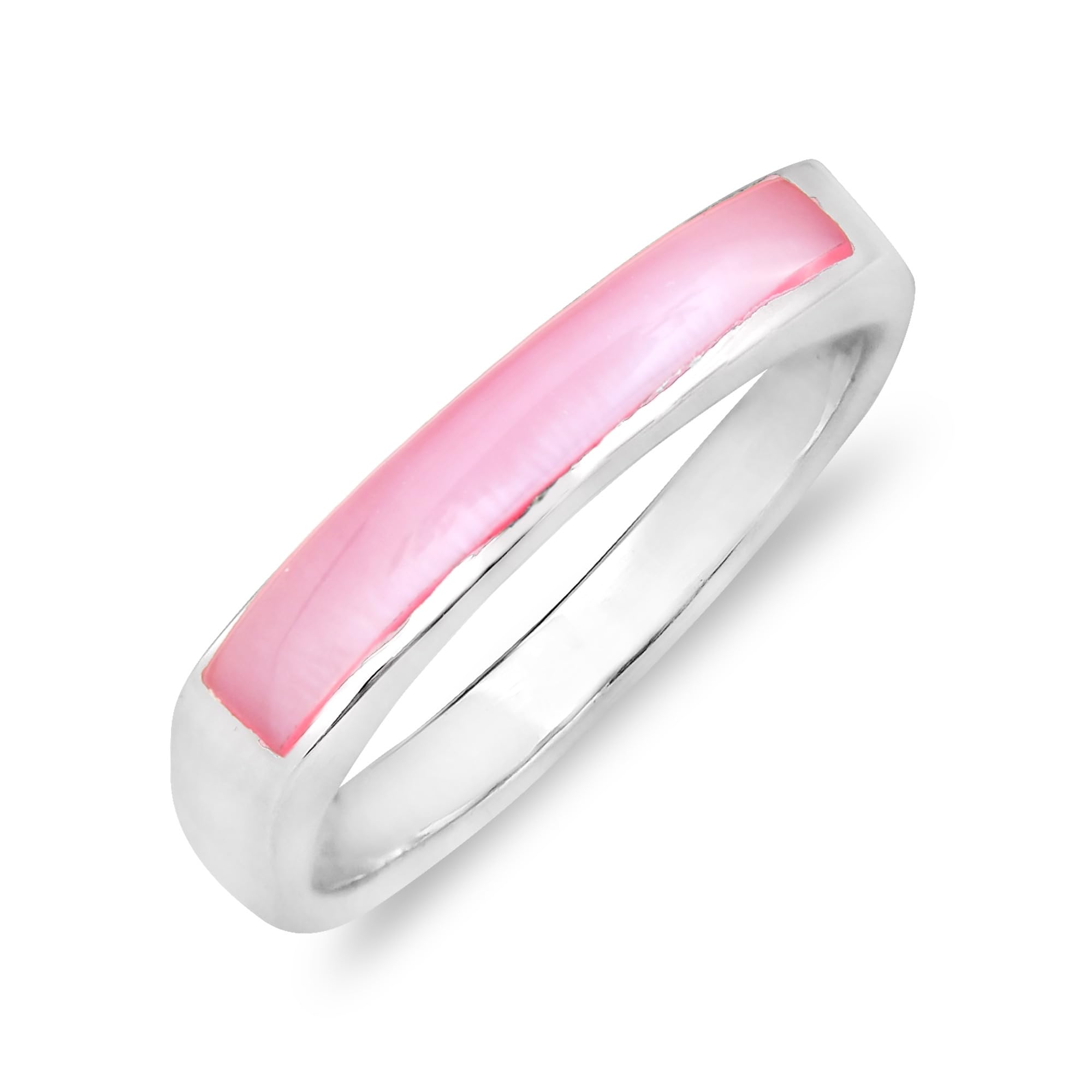 AeraVida .925 Sterling Silver Ring for Women - Pink Mother of Pearl Inlay Rectangular Bar Ring | Classic Wedding Band, Everyday Casual Jewelry | Comfort Fit Sizes 6-10 | Perfect Gift for Daughter, Wife, Mom | Ideal for Anniversaries, Birthdays & Special Occasions