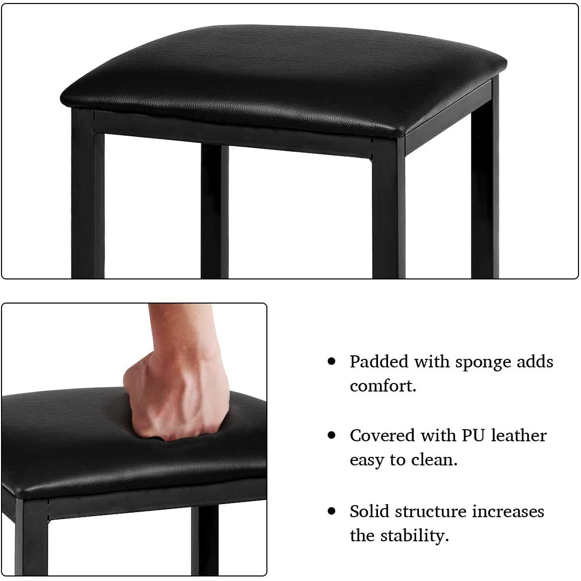 ReunionG 3-Piece Modern Dining Table Set with Marble Tabletop & Metal Frame - Black Kitchen & Dining Room Furniture for Breakfast Nook, Bar, Small Spaces & Apartments