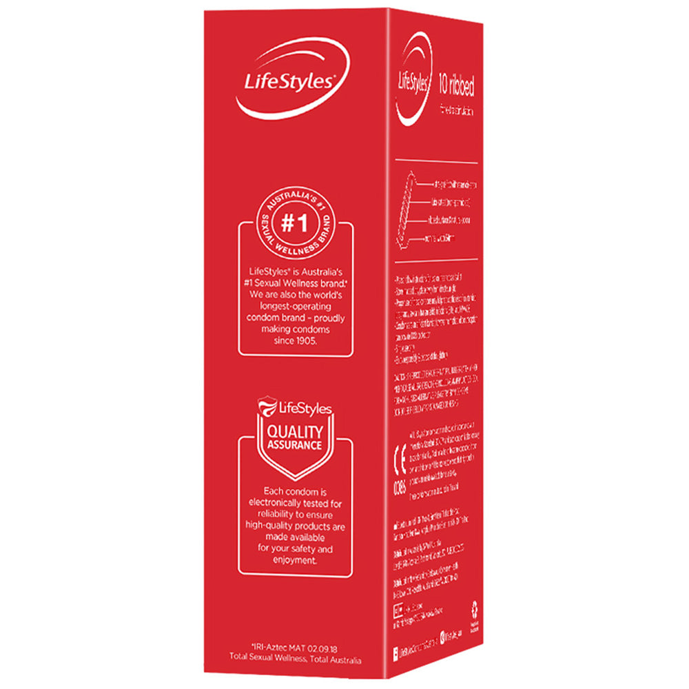 Ansell LifeStyles Ribbed Latex Condoms - 10 Pack | Ultra Thin & Sensitive for Enhanced Pleasure | Perfect for Couples & Safe Intimacy