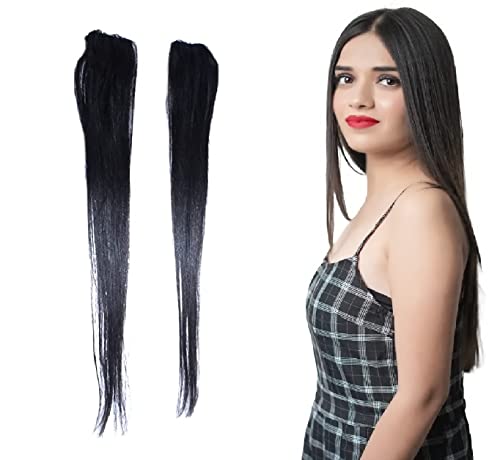 16 Inch Dark Brown Fully Seamless Human Hair Extensions for Women & Girls - 2-Piece Set for Daily Styling, Volume Boost & Natural Look