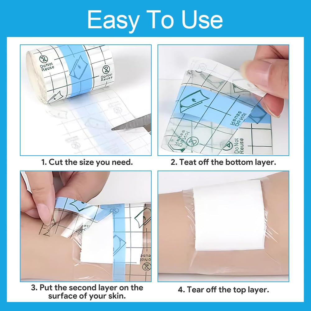 Waterproof Tattoo Bandage 3pcs 1m x 15cm - Transparent Medical Second Skin Tape for Wound & Tattoo Protection - Water Resistant for Sports, Showers & Swimming - Ideal for Post-Tattoo Care & Wound Healing