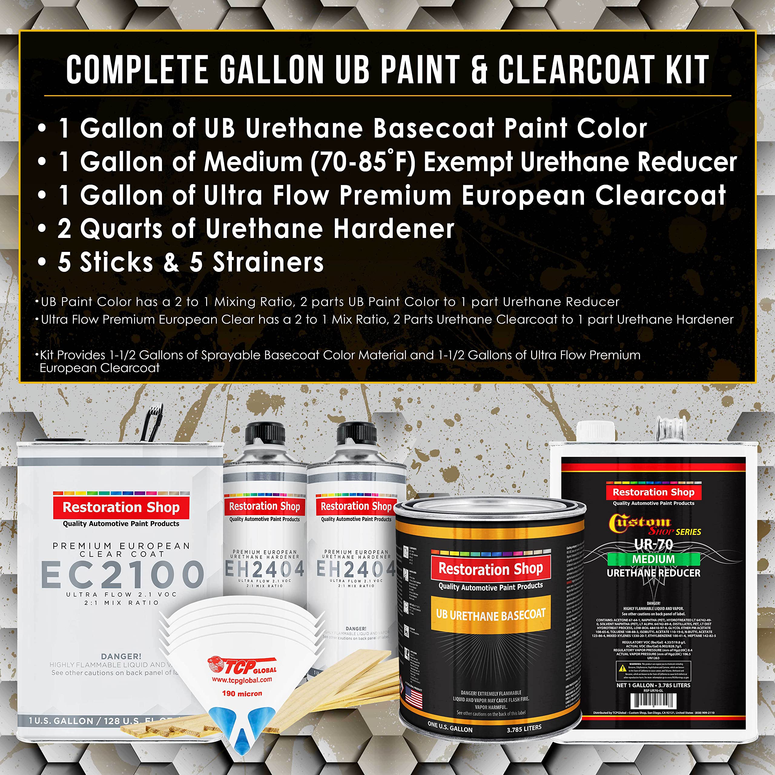 Restoration Shop - Linen White Urethane Basecoat with European Clearcoat Auto Paint Kit (1 Gallon) - Premium Automotive Refinish Coating for Cars, Trucks & Motorcycles - Perfect for Professional Body Shops & DIY Car Restoration Projects