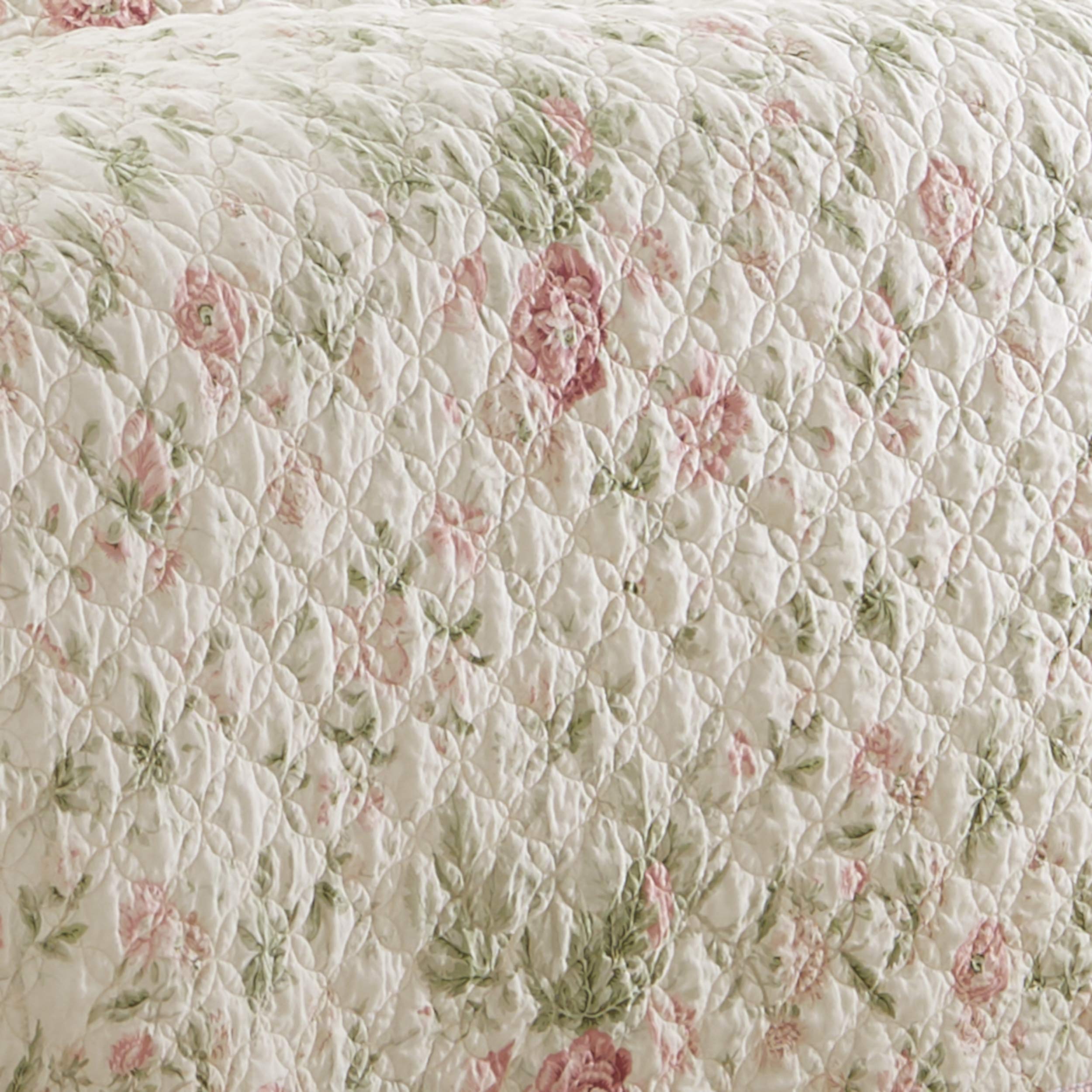 Laura Ashley Queen Quilt Set - Reversible 100% Cotton Bedding with Matching Shams, Lightweight All-Season Comforter for Master Bedroom & Guest Room (Breezy Floral Pink/Green, Queen Size)