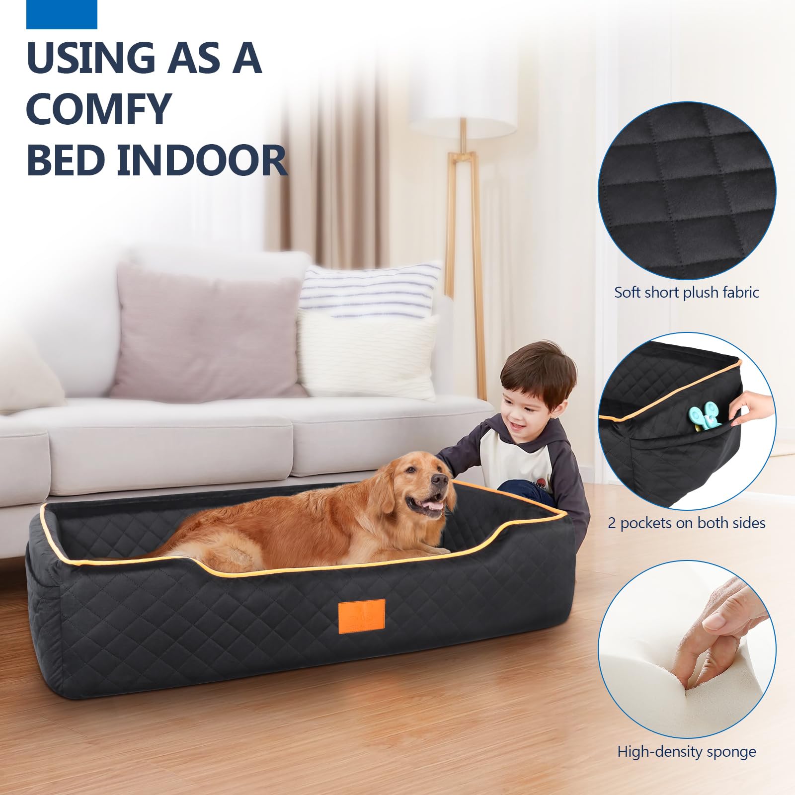 Premium Dog Car Booster Seat for Large & Medium Dogs - Detachable, Washable & Extra Thick Cushion (Black) | Safe & Comfortable Travel Pet Bed for Road Trips, Vet Visits & Daily Commutes