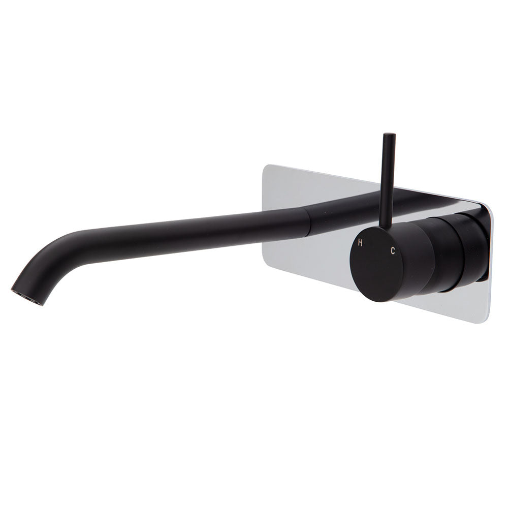 Fienza Kaya 200mm Square Wall Mounted Basin Mixer Tap Set in Matte Black - Modern Bathroom Faucet for Vanity Sink, Powder Room & Guest Bath