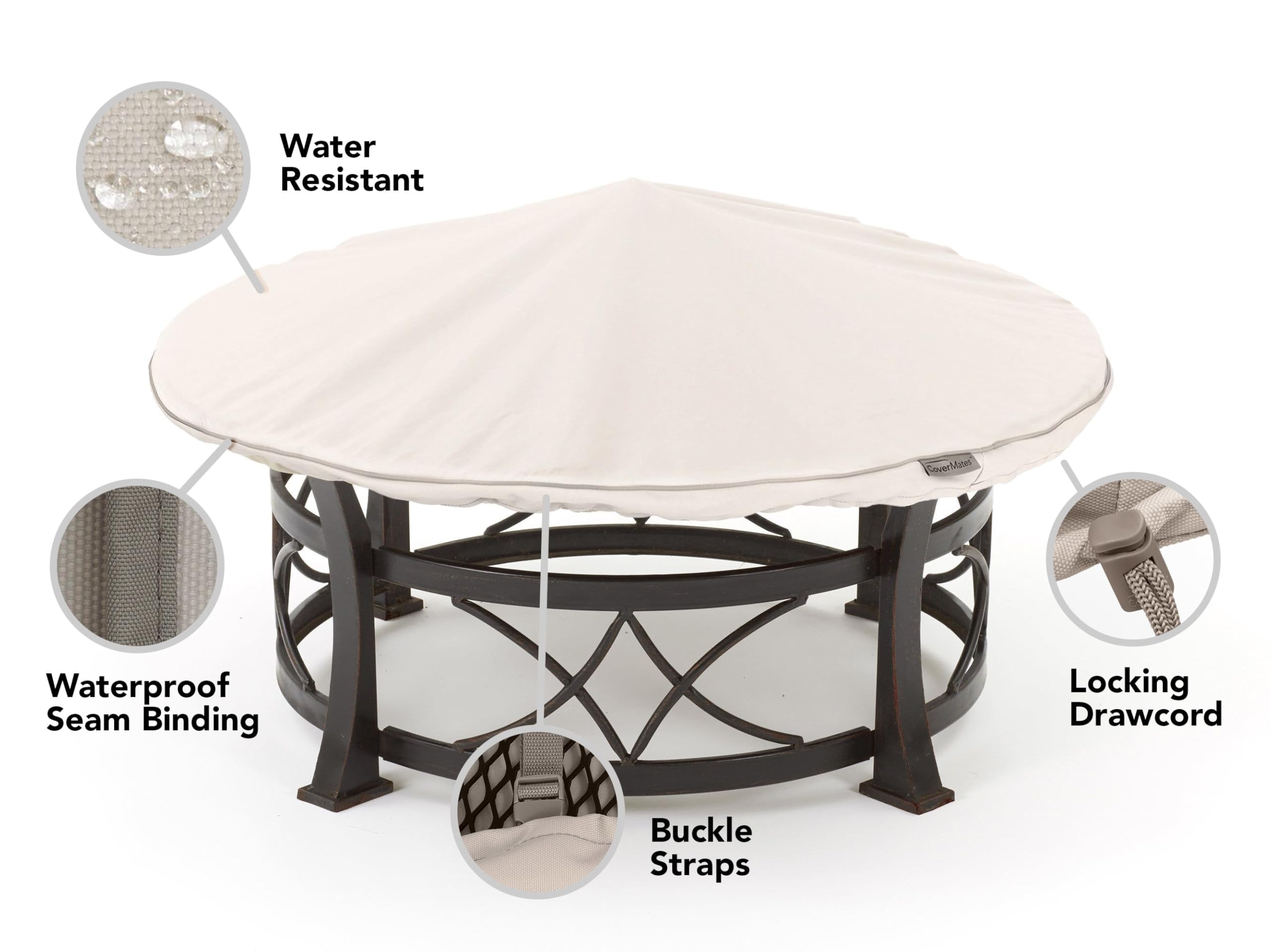 Premium Round Fire Pit Cover 54-60 Inch - Heavy Duty Weatherproof Polyester with Drawcord Hem - Outdoor Fireplace Protection for Patio, Backyard & Camping