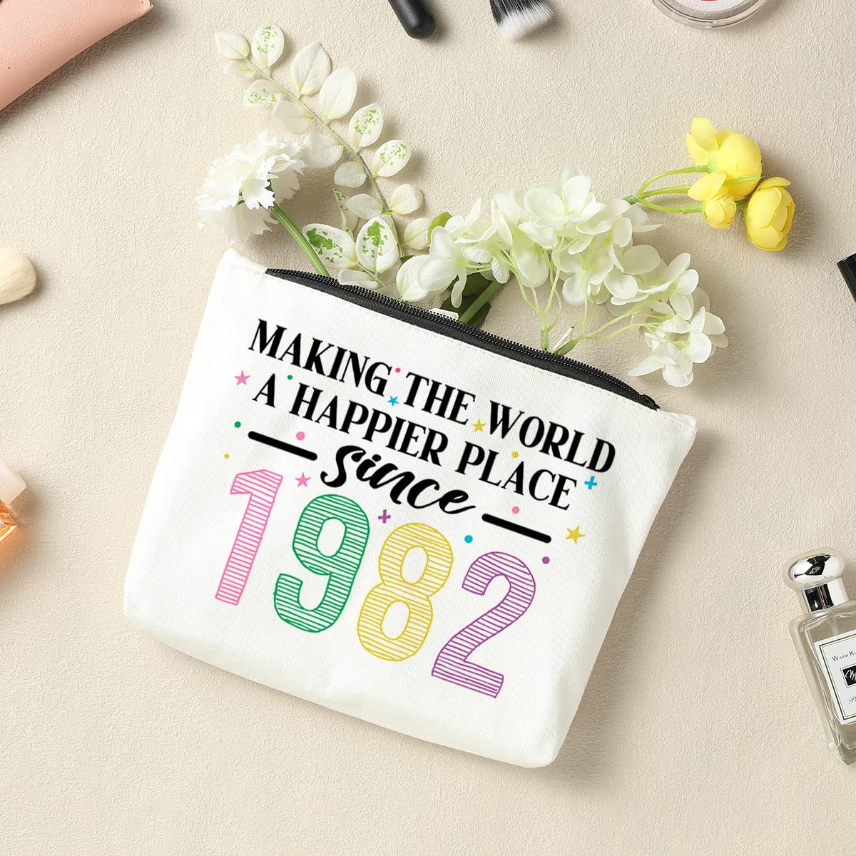 43rd Birthday Gifts for Women - Personalized Makeup Bag for 43 Year Old Women Since 1982 | Perfect Gift for Wife, Mom, Sister, Friend, Aunt & Coworker | Travel Toiletry Bag for Thanksgiving & Special Occasions | Great for Travel, Spa Days & Everyday Use
