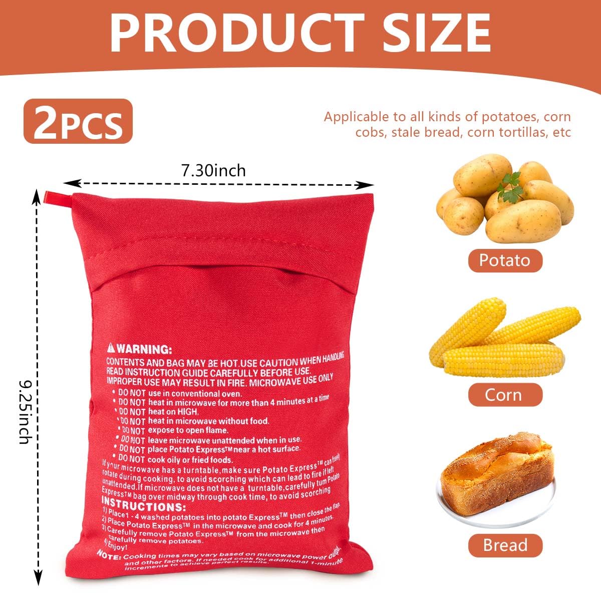 OBTANIM Microwave Potato Bag - 2 Pack Reusable Potato Cooker Pouch for Baking, Steaming & Cooking | Perfect for Quick Meals, Snacks & Healthy Eating (Red)