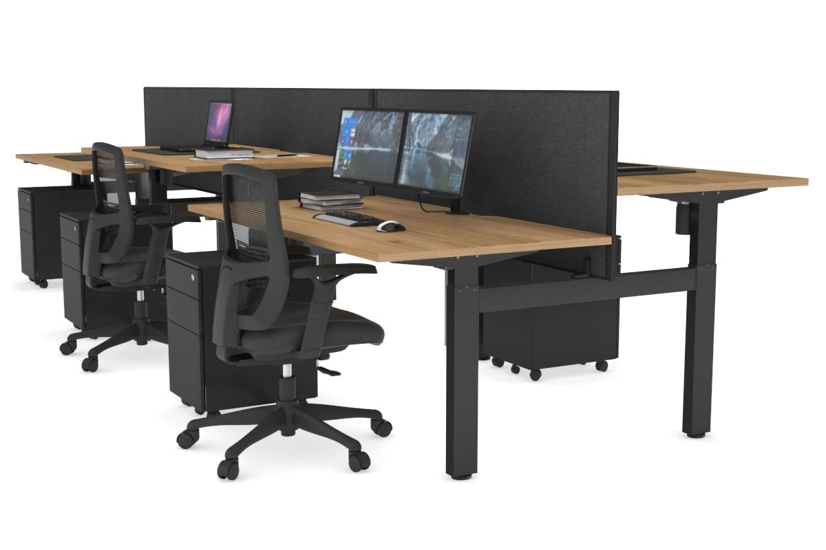 Adjustable Height 6-Person H Bench Workstation with Black Frame - 1400L x 800W with Cable Management | Perfect for Office, Coworking Spaces & Collaborative Work Environments