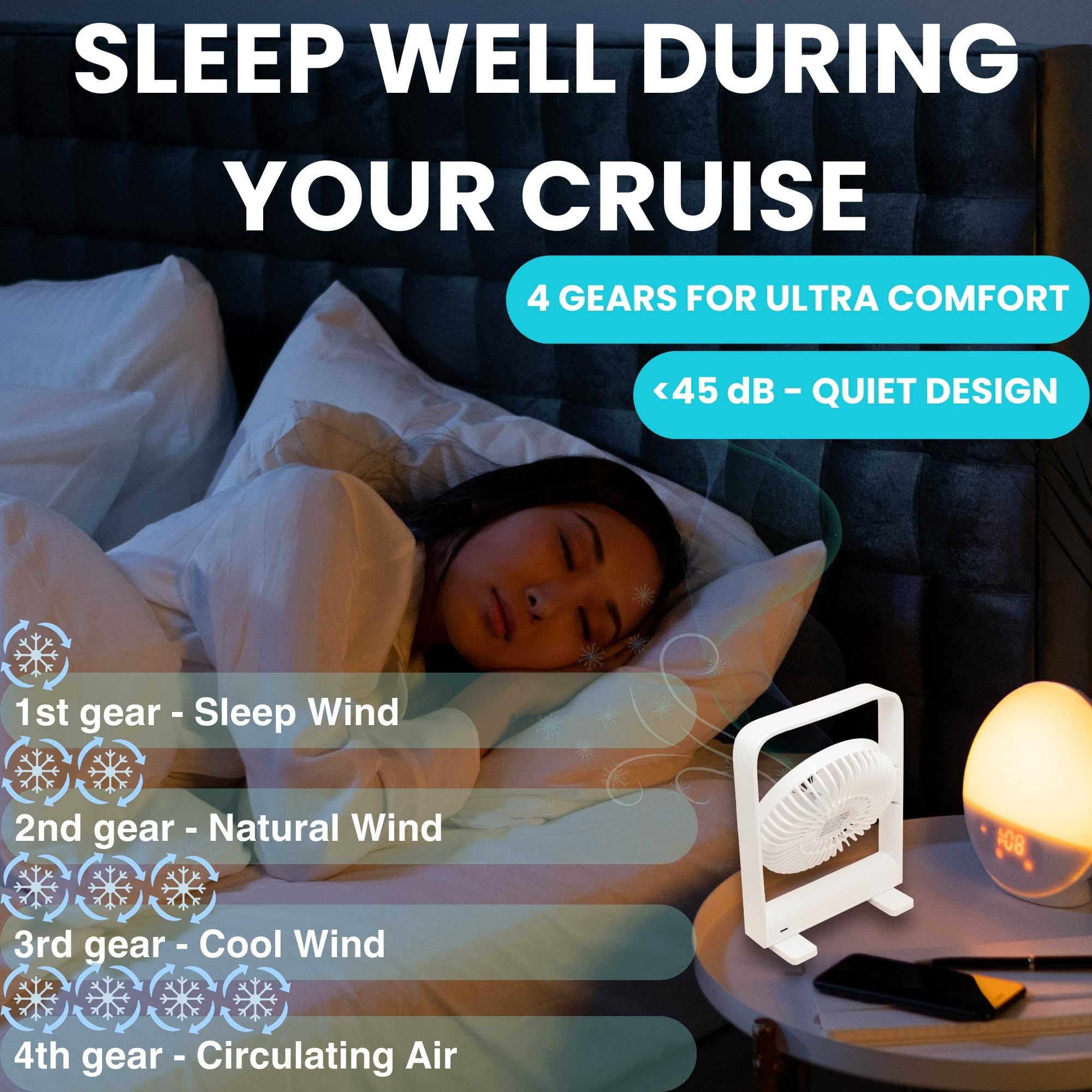 Original Portable Cruise Fan 2025 - Powerful 3-Speed Magnetic Fan for Cruise Ship Cabins, Sticks to Ceilings & Walls - Perfect for Travel, Small Spaces & Hot Weather