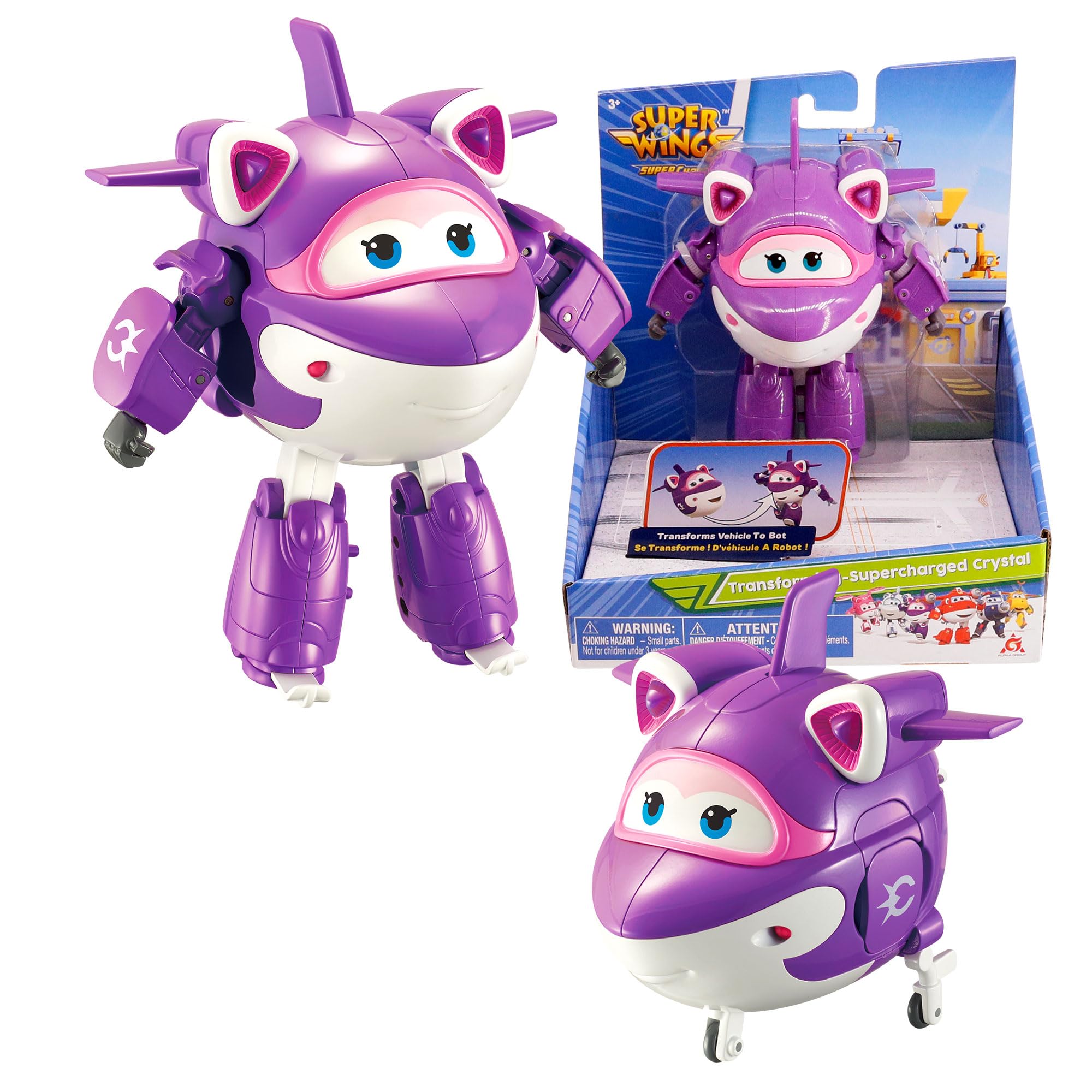 Super Wings Transformable Airplane Toys - 5 in 1 Crystal Transforming Action Figures, 2-in-1 Robot & Plane Mode, STEM Learning Toys for Kids Age 3-8 | Perfect Birthday Gift for Boys & Girls | Great for Pretend Play, Classroom Rewards & Travel Entertainment
