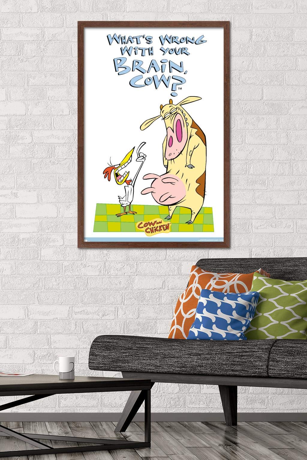 Trends International Cow and Chicken Brain Wall Poster - 22.375 x 34 Inches Mahogany Framed Art Print - Perfect for Kids' Rooms, Classrooms & Retro Home Decor
