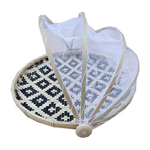 PQZATX Hand-Woven Bamboo Food Basket - Reusable Fruit & Vegetable Storage Container with Breathable Mesh Cover - Perfect for Kitchen Organization, Outdoor Picnic, Bread Keeping & Camping Essentials