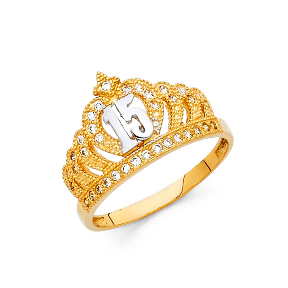 14K White & Yellow Gold Two-Tone 15th Birthday Quinceañera Ring - Elegant Anniversary Jewelry for Sweet 16, Graduation & Special Occasions | Jewels By Lux