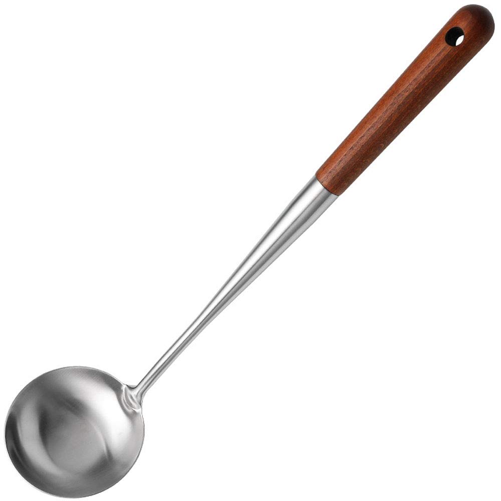 HUOFU Stainless Steel Kitchen Spatula and Ladle Set with Wooden Handle - Durable Cooking Utensils for Soup, Sauce & Stirring - Perfect for Home Kitchens, Restaurants & Outdoor Cooking