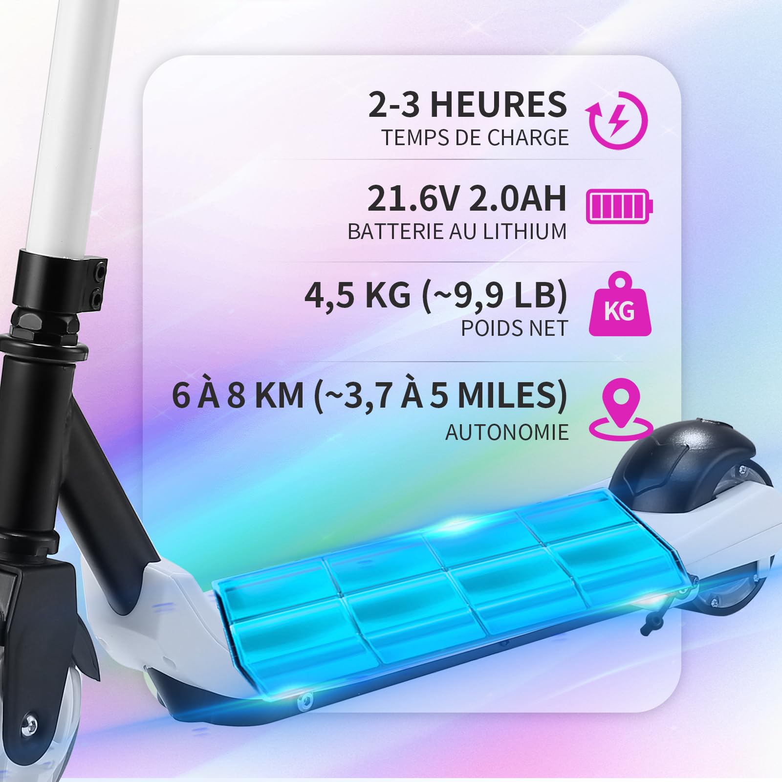 KHHK Kids Electric Scooter - 5 Inch Solid Rubber Tires, Adjustable Height, 60W Motor, 8 km/h Max Speed - Perfect for Commuting to School & Neighborhood Rides