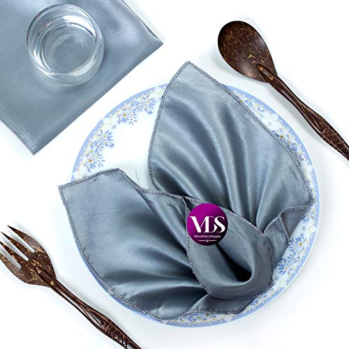 Premium 20x20 Inch Square Satin Table Napkins - 125 Pack Light Silver Gray Wedding Dinner Napkins for Party Decorations, Banquets & Special Events