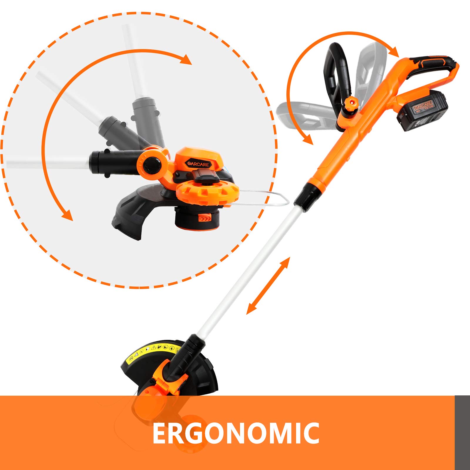 GARCARE 20V Cordless String Trimmer & Edger - 4.0Ah Li-ion Battery with 1 Hour Fast Charger, 25CM Cutting Width - Perfect for Lawn Care, Yard Maintenance, and Garden Trimming